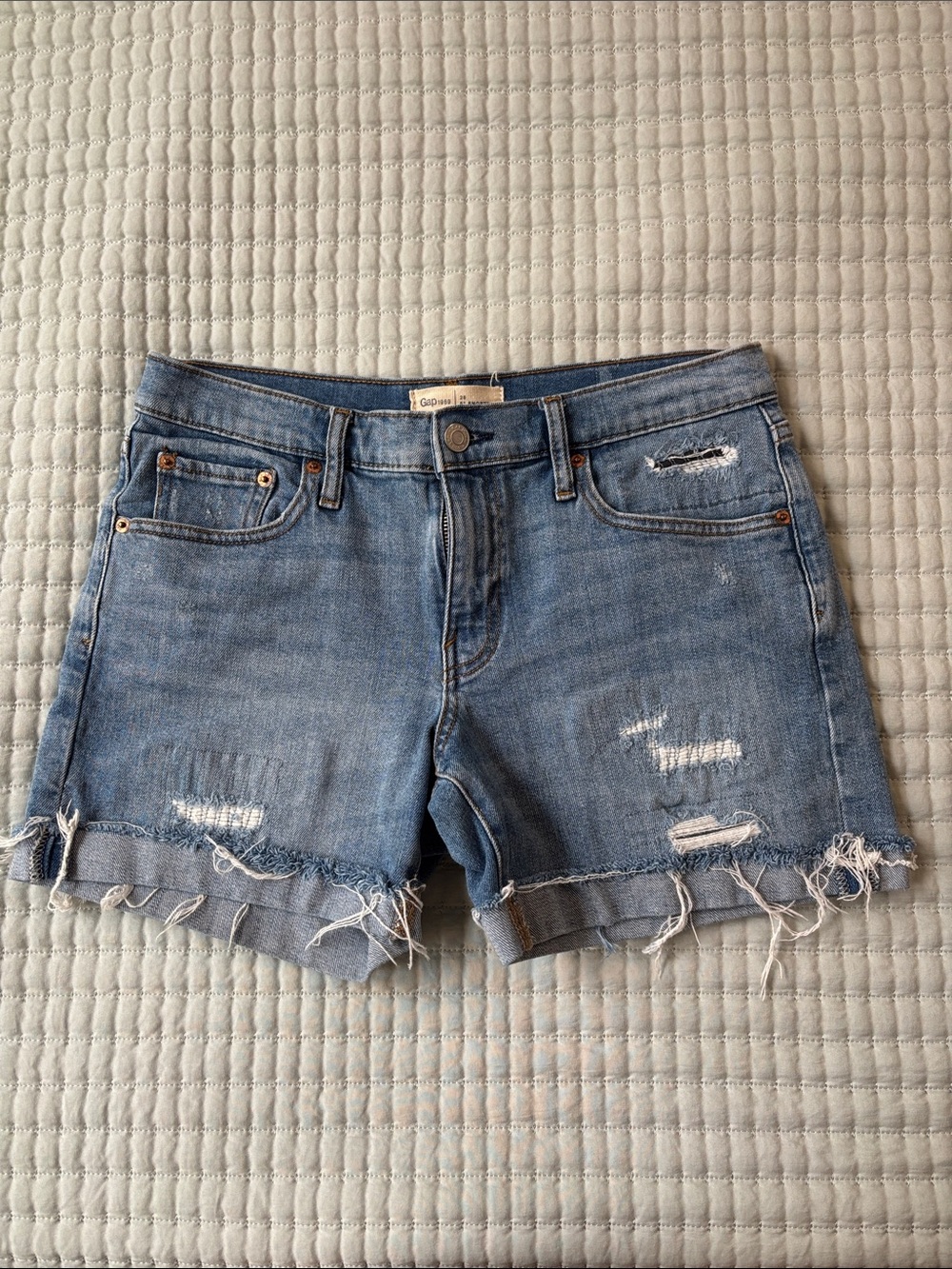 GAP Light Blue Distressed Denim Cutoff Shorts 5”